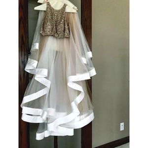 White Ruffle Crop Prom Dress
